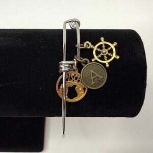 Zodiac Pisces Charm Bangle Bracelet Silver Gold Tone Initial A Nautical Wheel